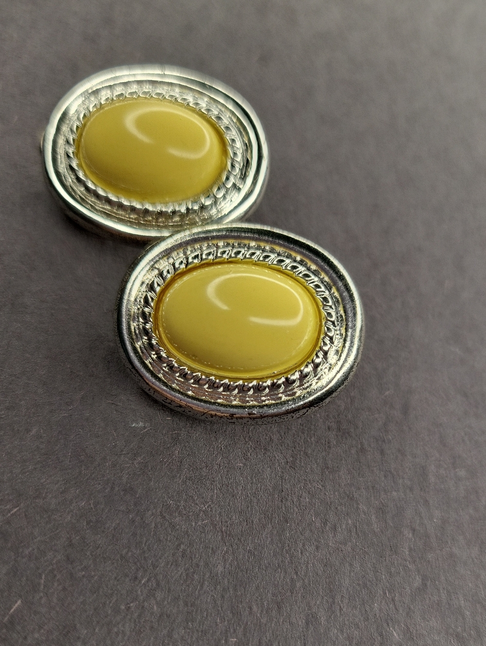 Yellow Oval Stone Silver-Tone Women's Earrings